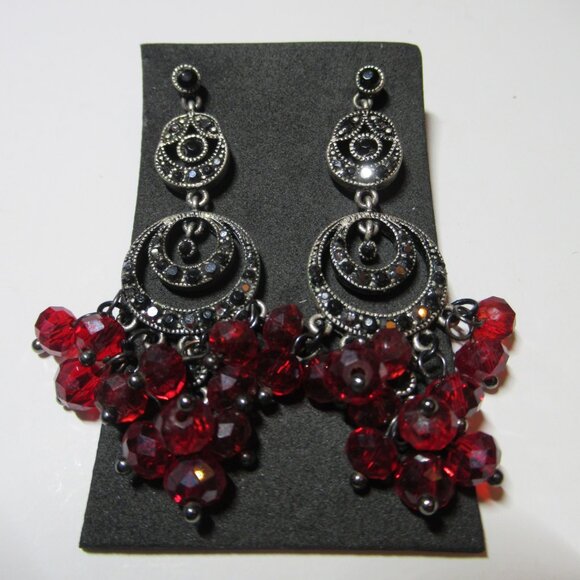 Chainmail Necklace & Earrings Set Silver with Red Beads Choker Collar Dangle - Picture 5 of 16